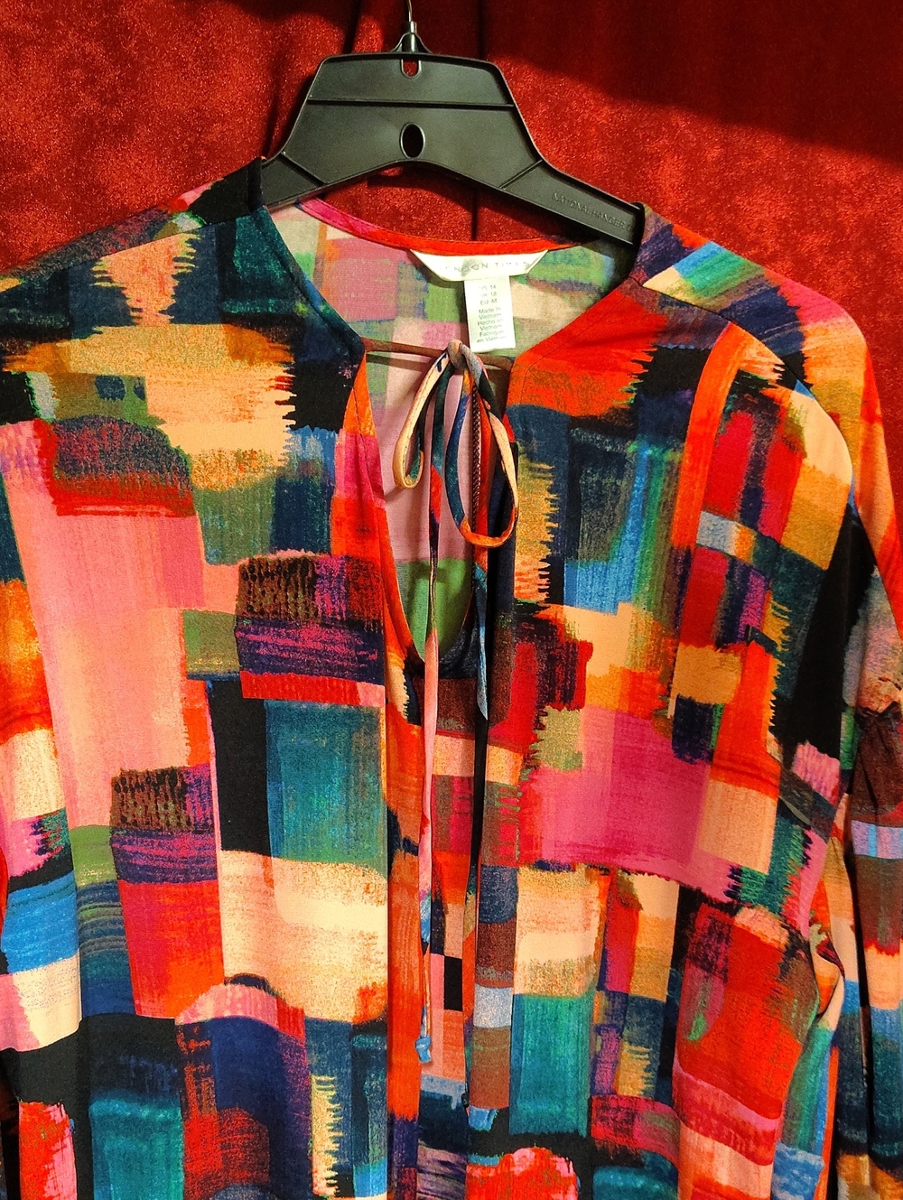 London Times Multicolor Brushstroke Tie-Neck Tunic